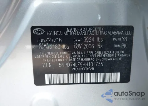 2017 Hyundai Elantra Se z USA, uszkodzony, nr VIN 5NPD74LF9HH101735